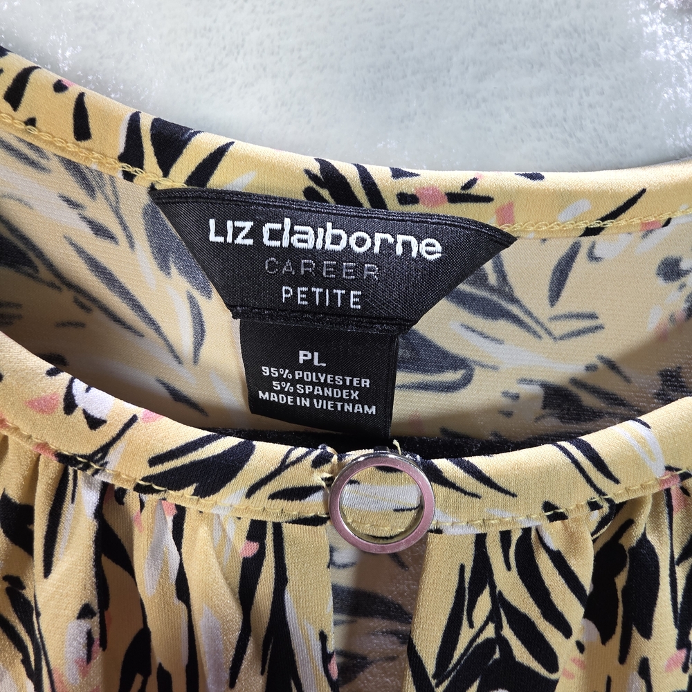 Liz Claiborne Career Petite Yellow Swirl Print Sleeveless Blouse Size PL - Picture 3 of 4